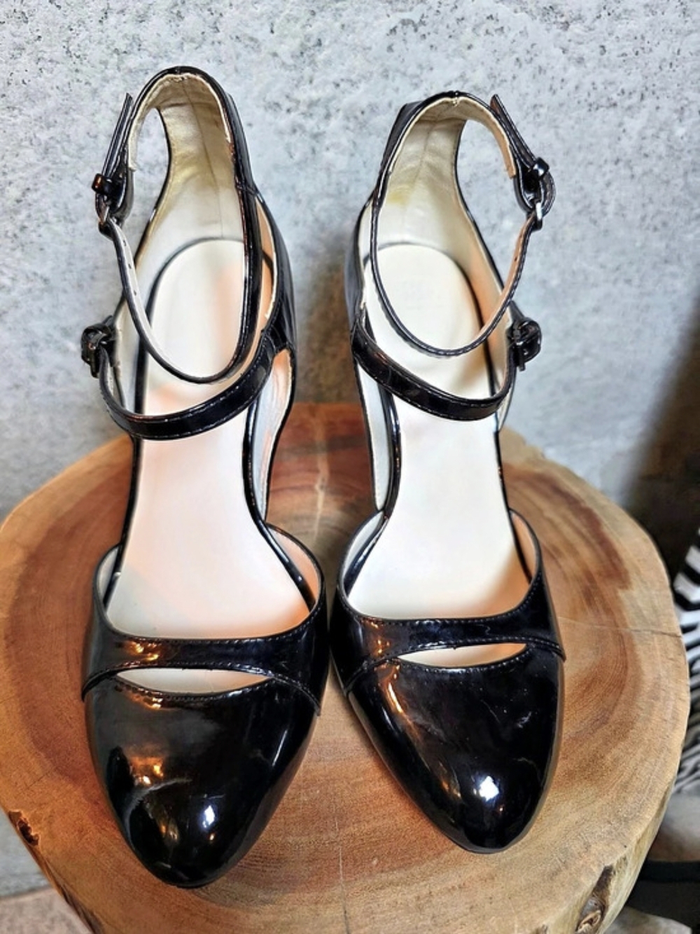 Zara Basic Black Patent Cutout Ankle Strap Stiletto Heels | EU 37